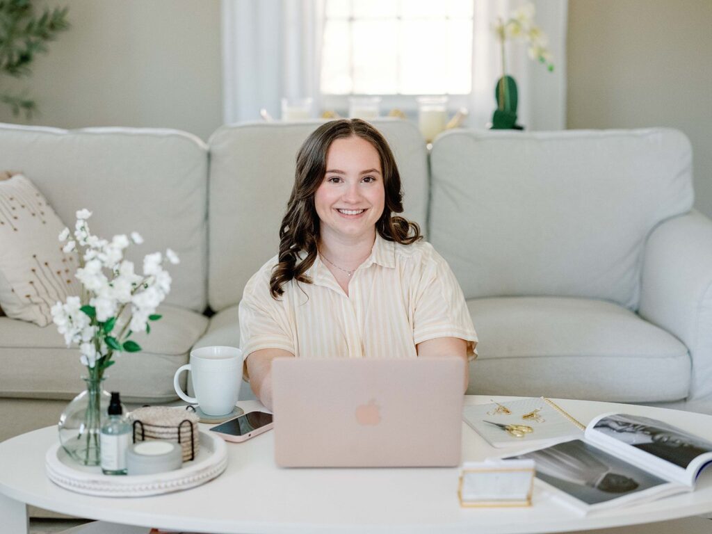 Grand Rapids Wedding Planner creating a checklist on her laptop