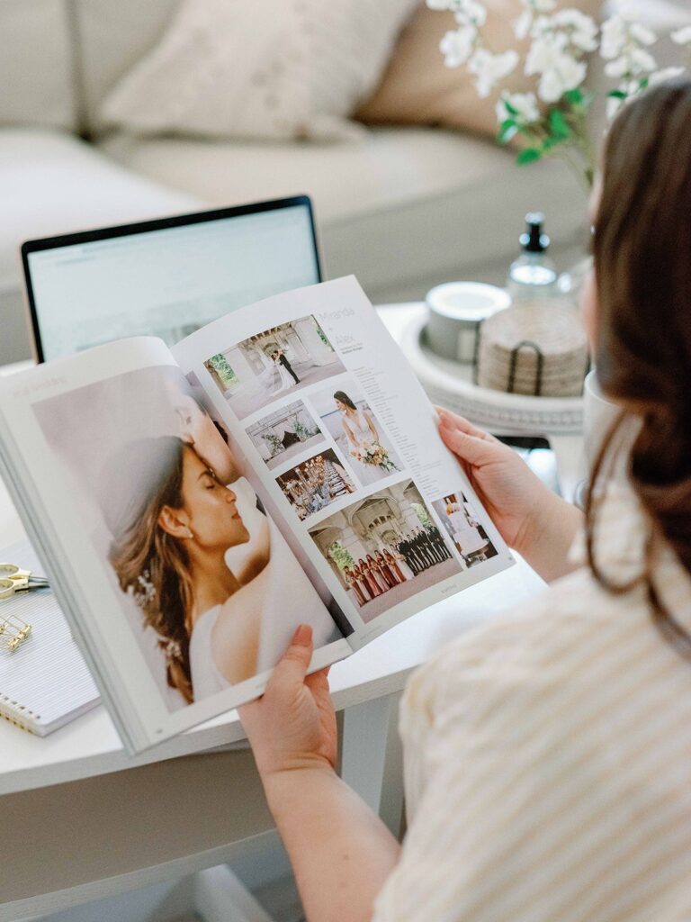 searching for wedding vendors in a bridal magazine 